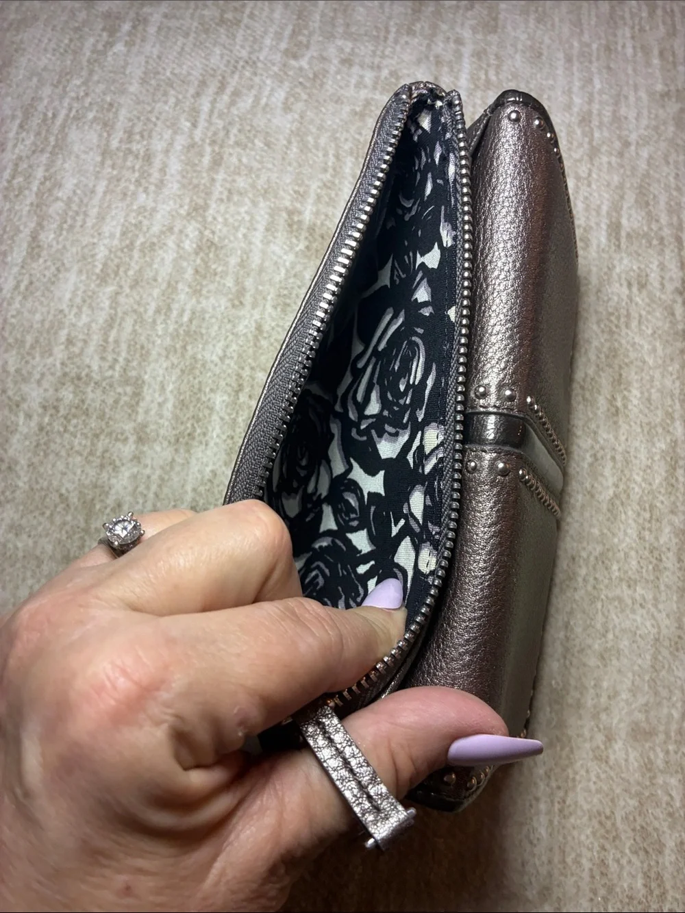 Brighton Brown Leather Card‎ Holder with Stud Trim